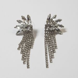 Rhinestone Cascade Drop Earrings - Silver Crystal
